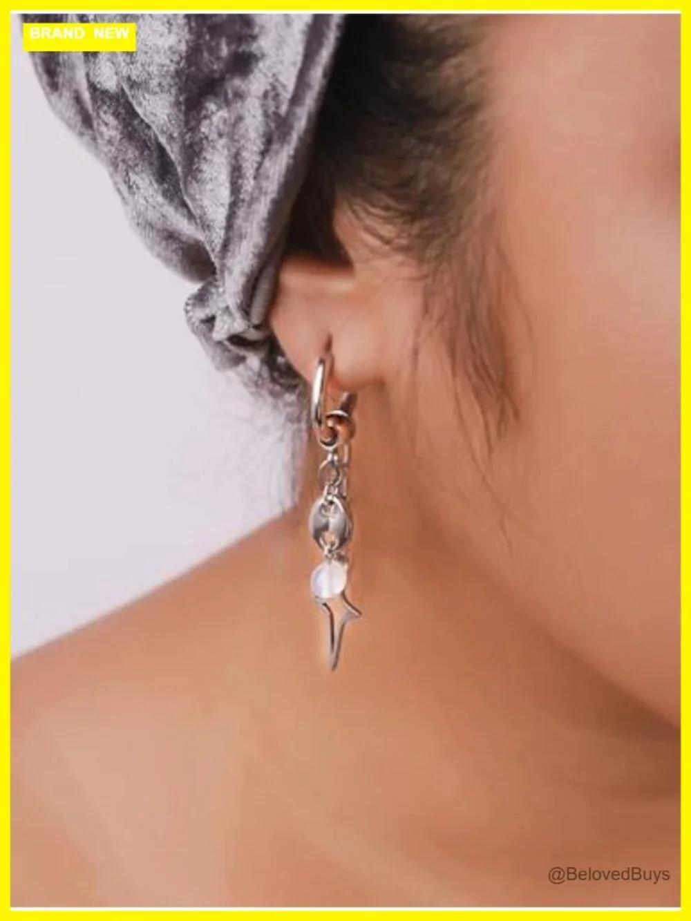 Spike Star Hoop Earrings Zinc Alloy Stainless Steel Glass Goth Punk Grunge Y2K